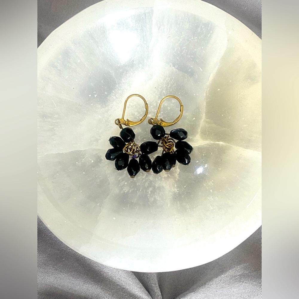Elegant Black and Gold black stone Earrings